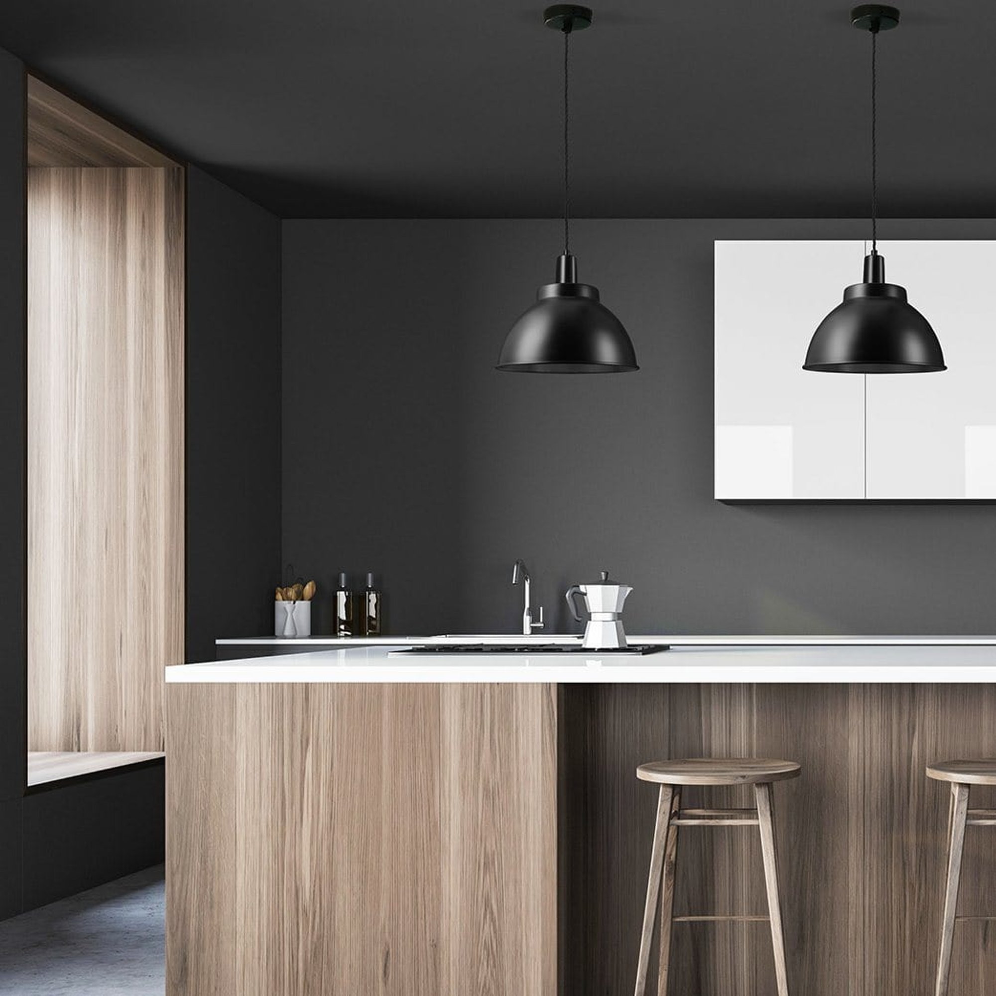 Black Sleek Dome Pendant in 13 Inch with Black Holder - Product Code SL-DP13-BK-BKH