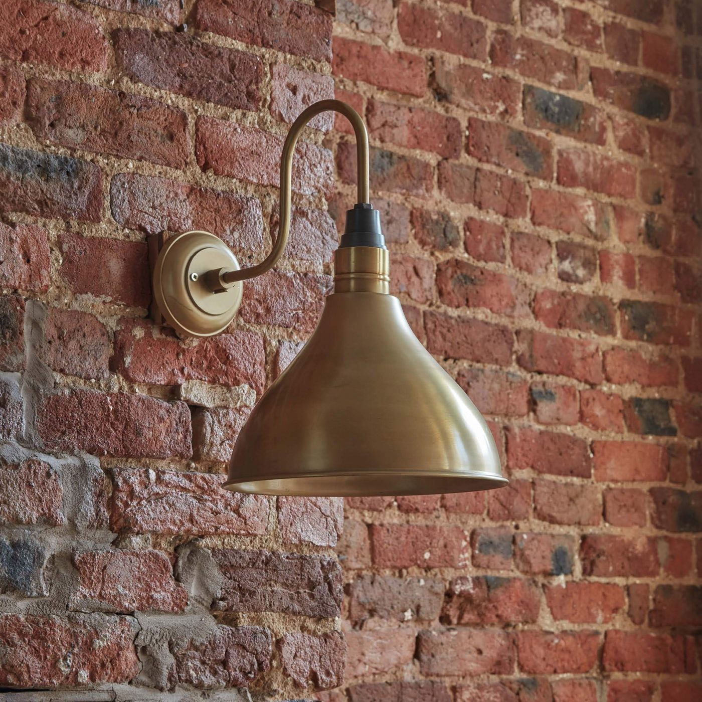 Swan Neck Cone Wall Light - 12 Inch - Brass Industville SN-CWL12-B-BH