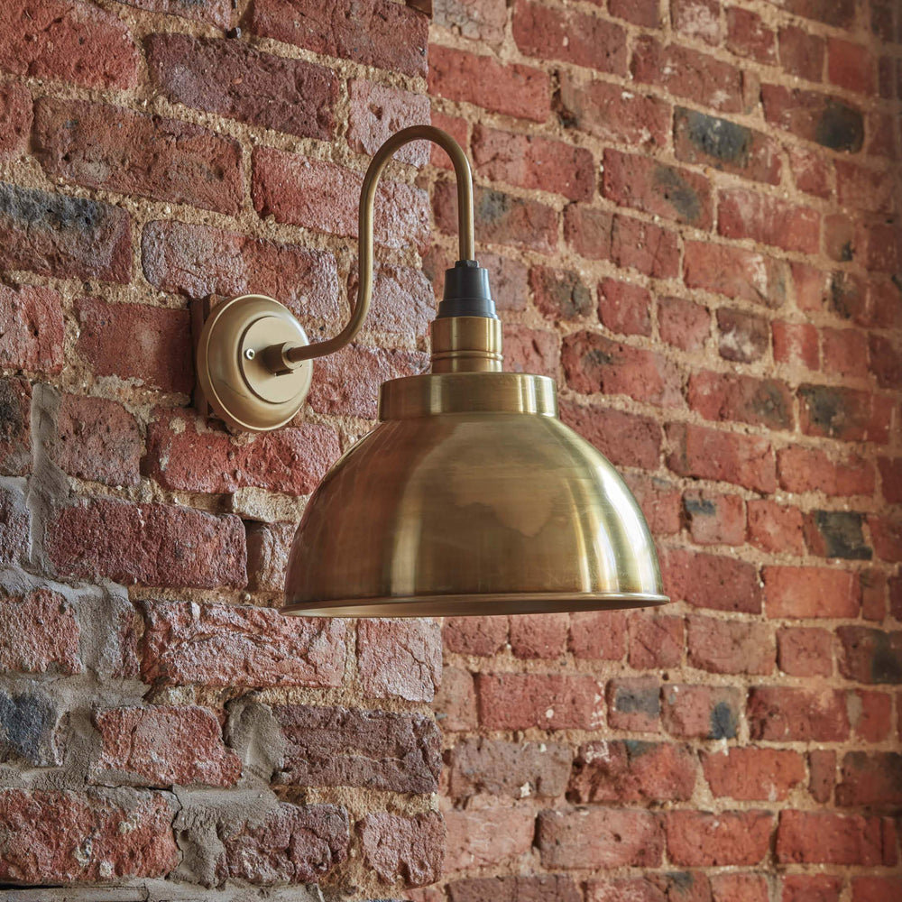 Swan Neck Dome Wall Light - 13 Inch - Brass Industville SN-DWL13-B-BH