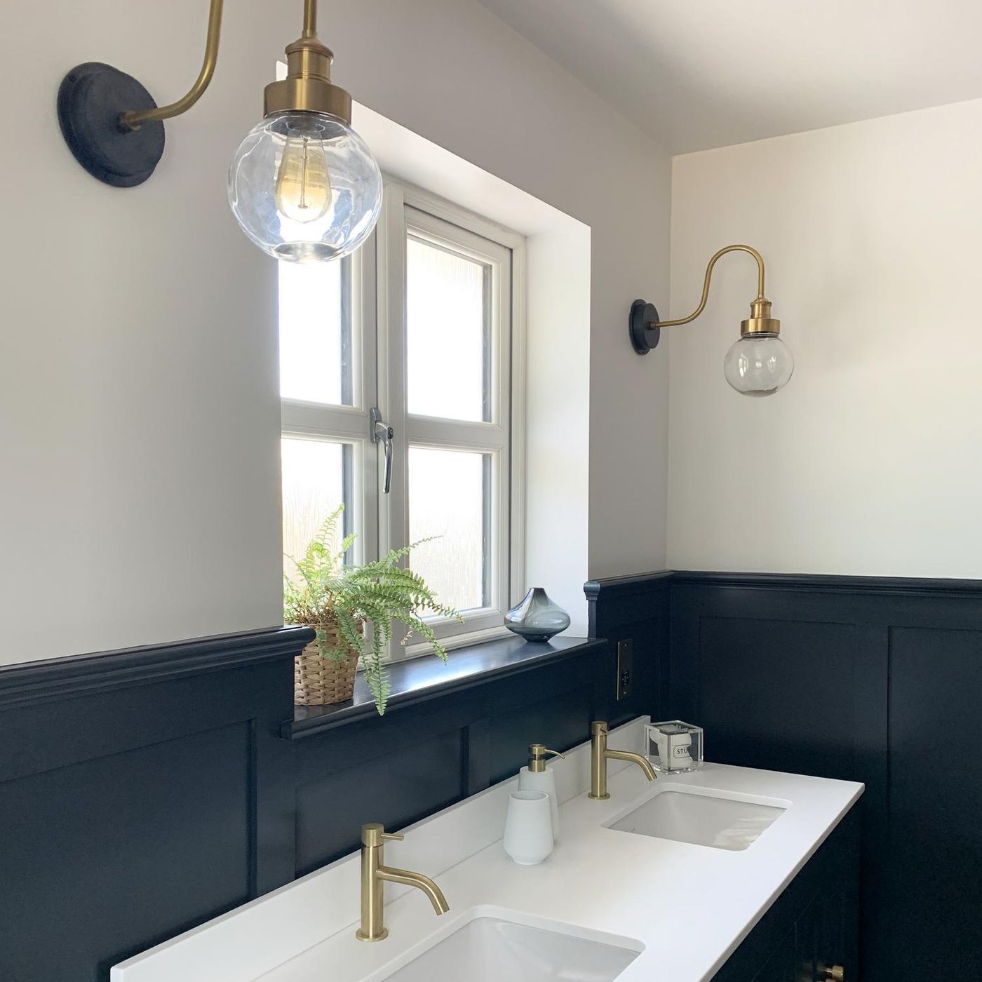 Brass Swan Neck Outdoor and Bathroom Wall Light with Globe Glass, Product Code is SN-IP65-WL-B-GLG