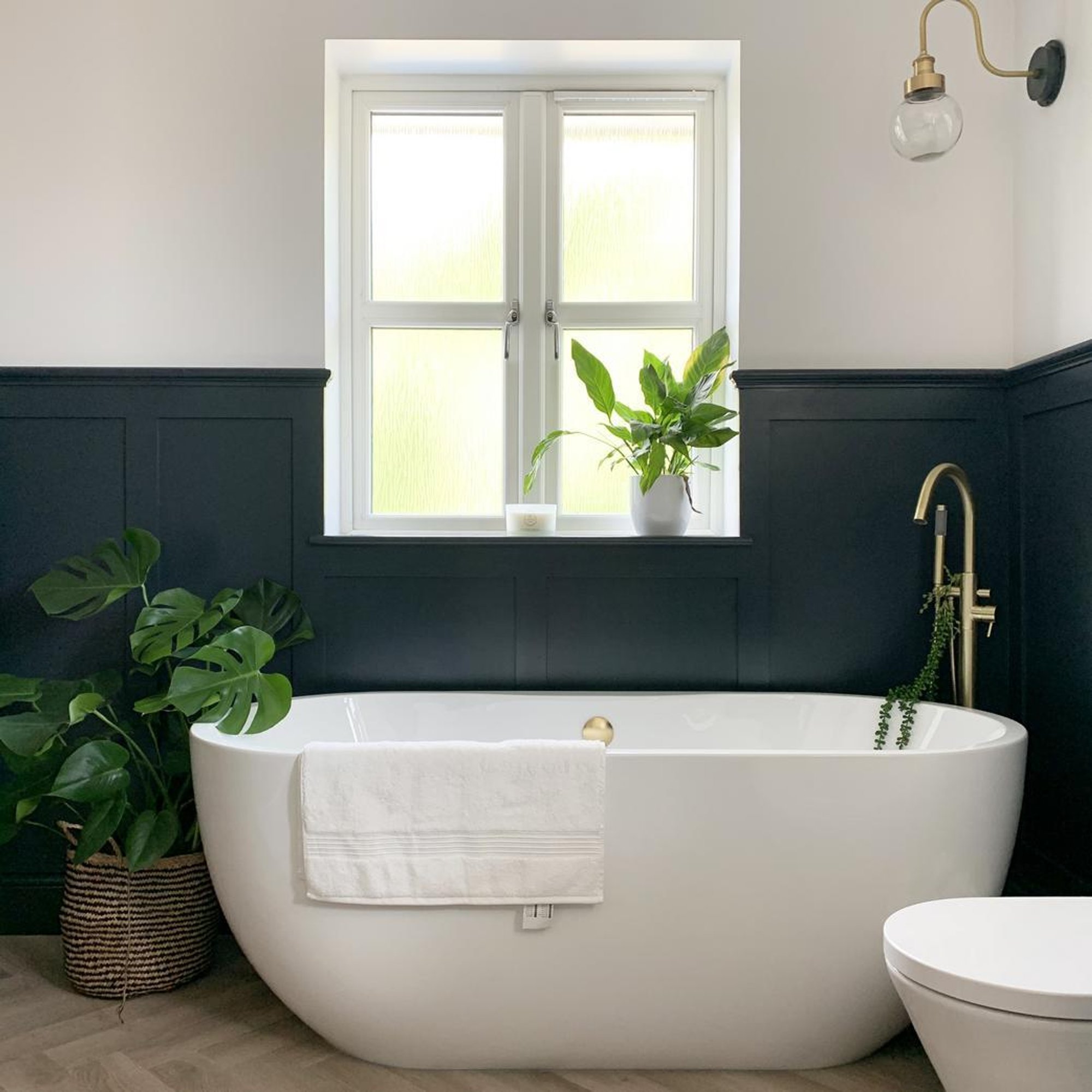 Brass Swan Neck Outdoor and Bathroom Wall Light with Globe Glass, Product Code is SN-IP65-WL-B-GLG