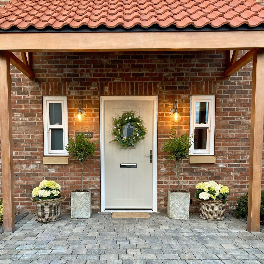 Brass Swan Neck Outdoor and Bathroom Wall Light with Globe Glass, Product Code is SN-IP65-WL-B-GLG