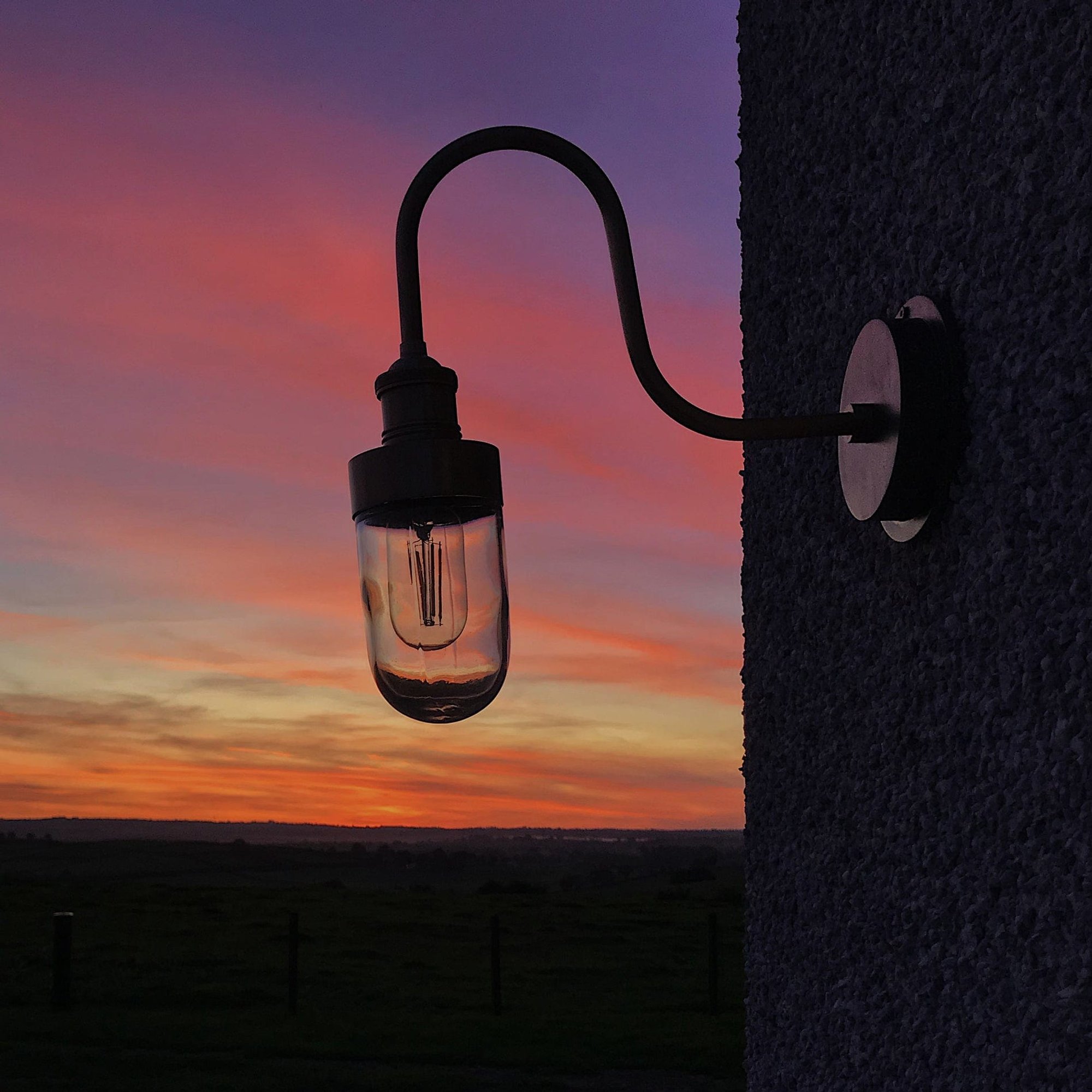Pewter Swan Neck Outdoor and Bathroom Wall Light with Tube Glass, Product Code is SN-IP65-WL-P