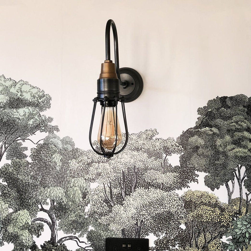 Pewter Swan Neck Wire Cage Wall Light in 4 Inch, Product Code is SN-WCWL4-P