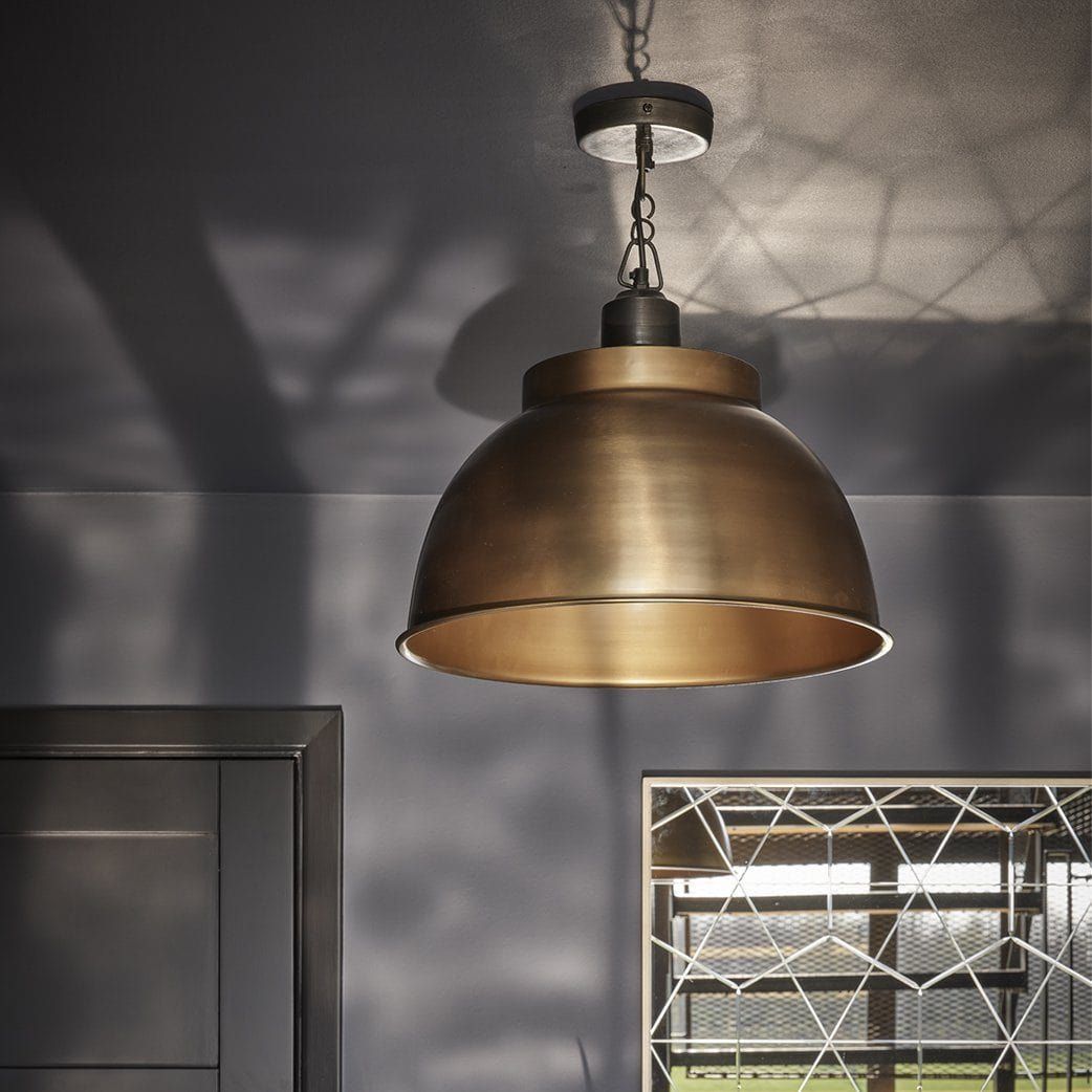 Brass with Pewter Holder and Chain Brooklyn Dome Pendant - 17 Inch - Industville BR-DP17-B-PCN